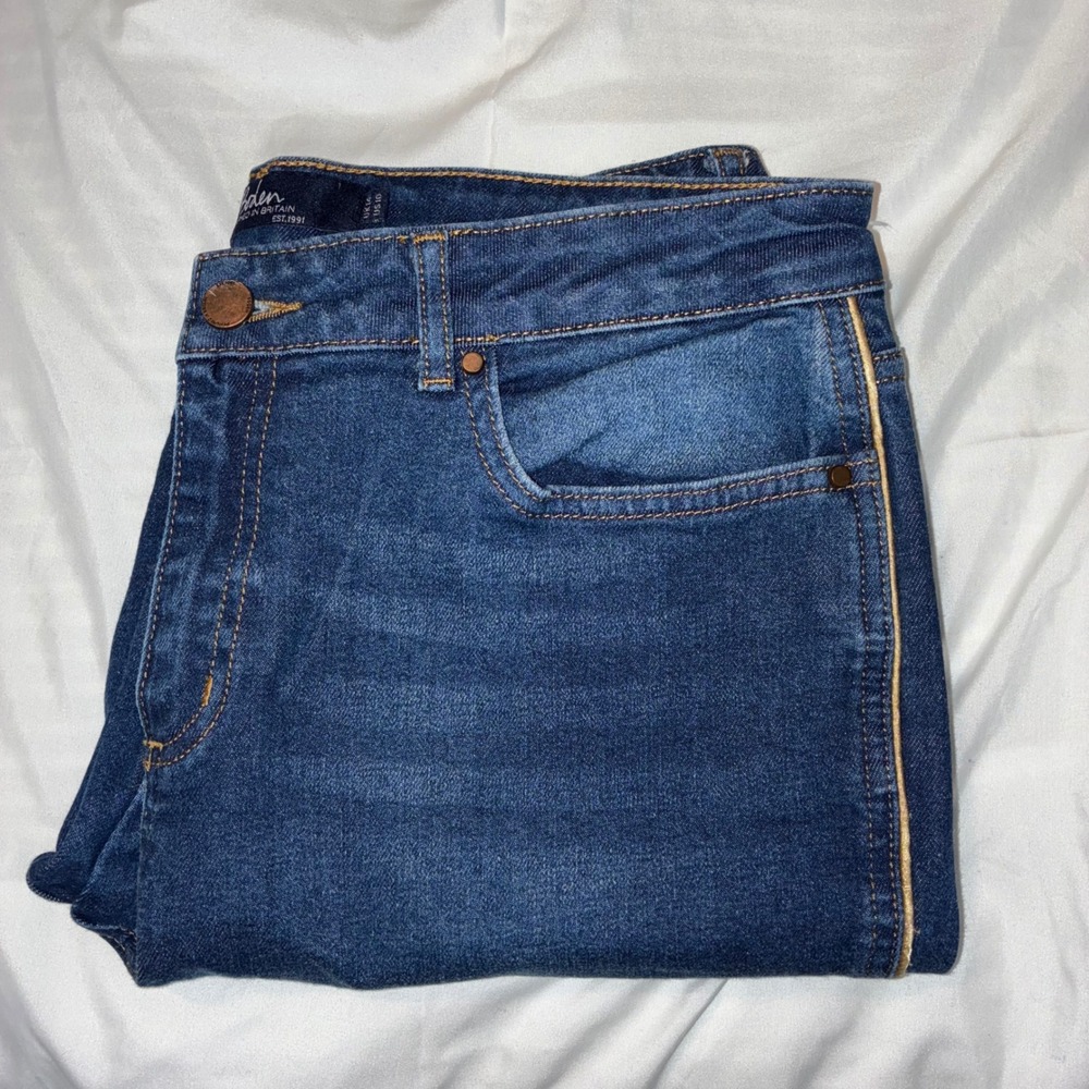 Boden Edinburgh Jeans Dark Wash Denim Gold Side Stripe Casual Pants Womens-SZ 10